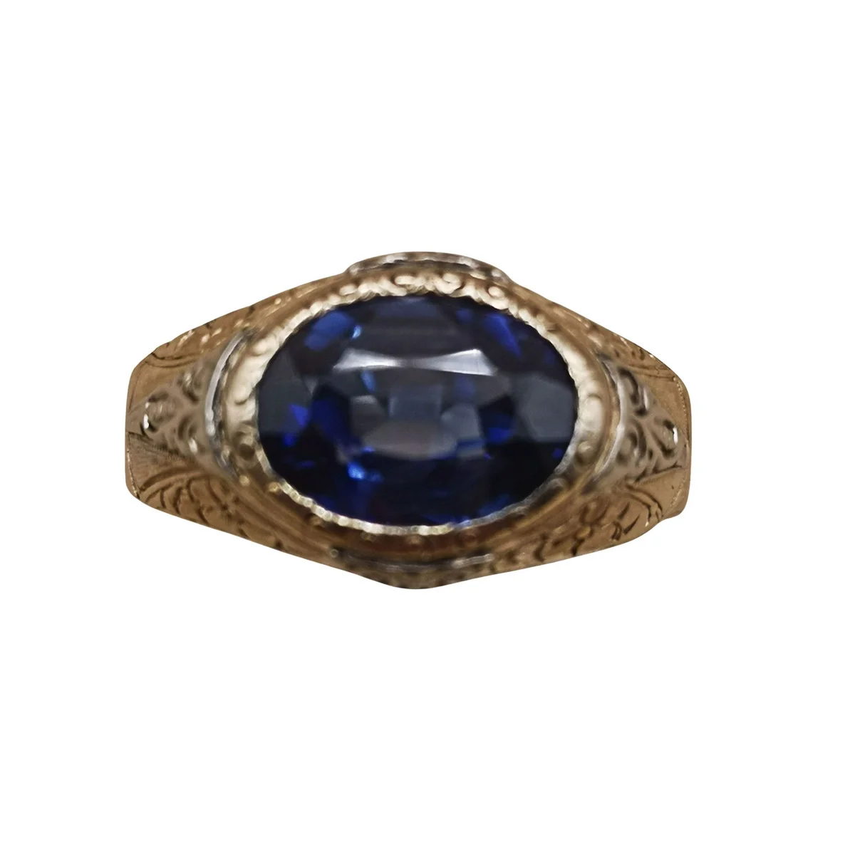 Antiker italienischer Herrenring um 1860 – 750 Gold & Platin mit ca. 3,7 ct Saphir