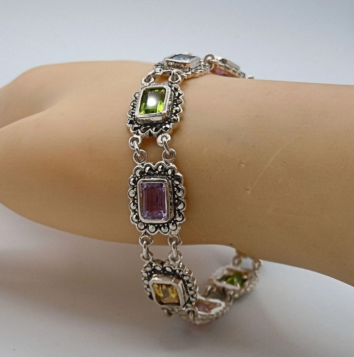 Antikes Jugendstil Edelstein-Armband aus 925 Silber – Pforzheim um 1910, Theodor Herbstrith