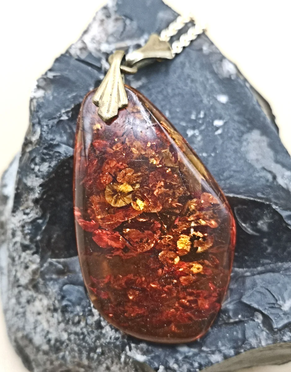 Baltischer ART DECO Bernstein Anhänger mit Kette Gold (4)