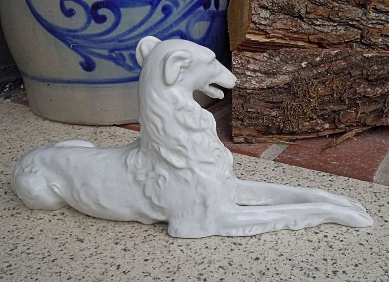 Porzellan Figur von Herend Weißporzellan Windhund Barsoi