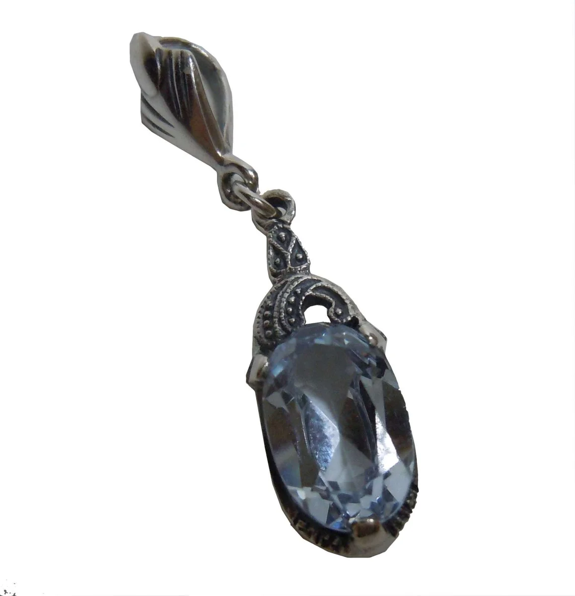 Art-Deco Aquamarin Anhänger aus 925 Silber mit Singapurkette – exklusiver Edelsteinschmuck