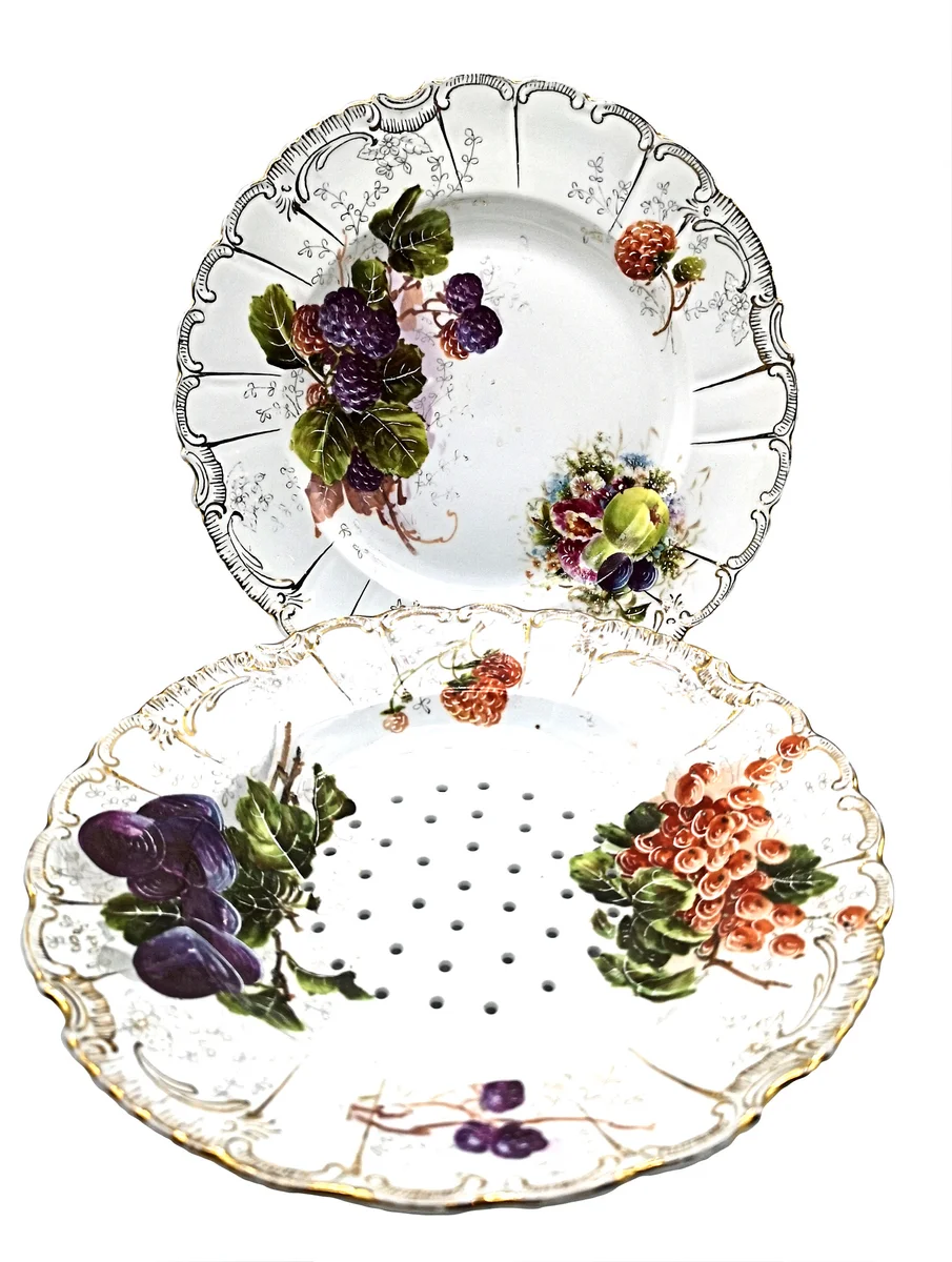 Seltene Porzellan Abtropfschale mit Auffangteller - Pfeiffer & Löwenstein 1901-20