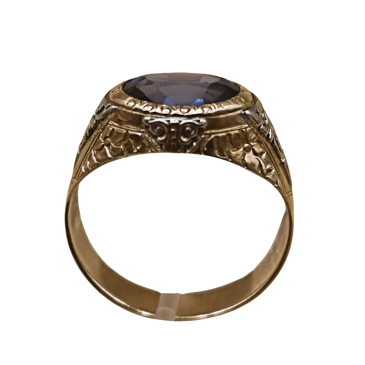 Antiker italienischer Herrenring um 1860 – 750 Gold & Platin mit ca. 3,7 ct Saphir