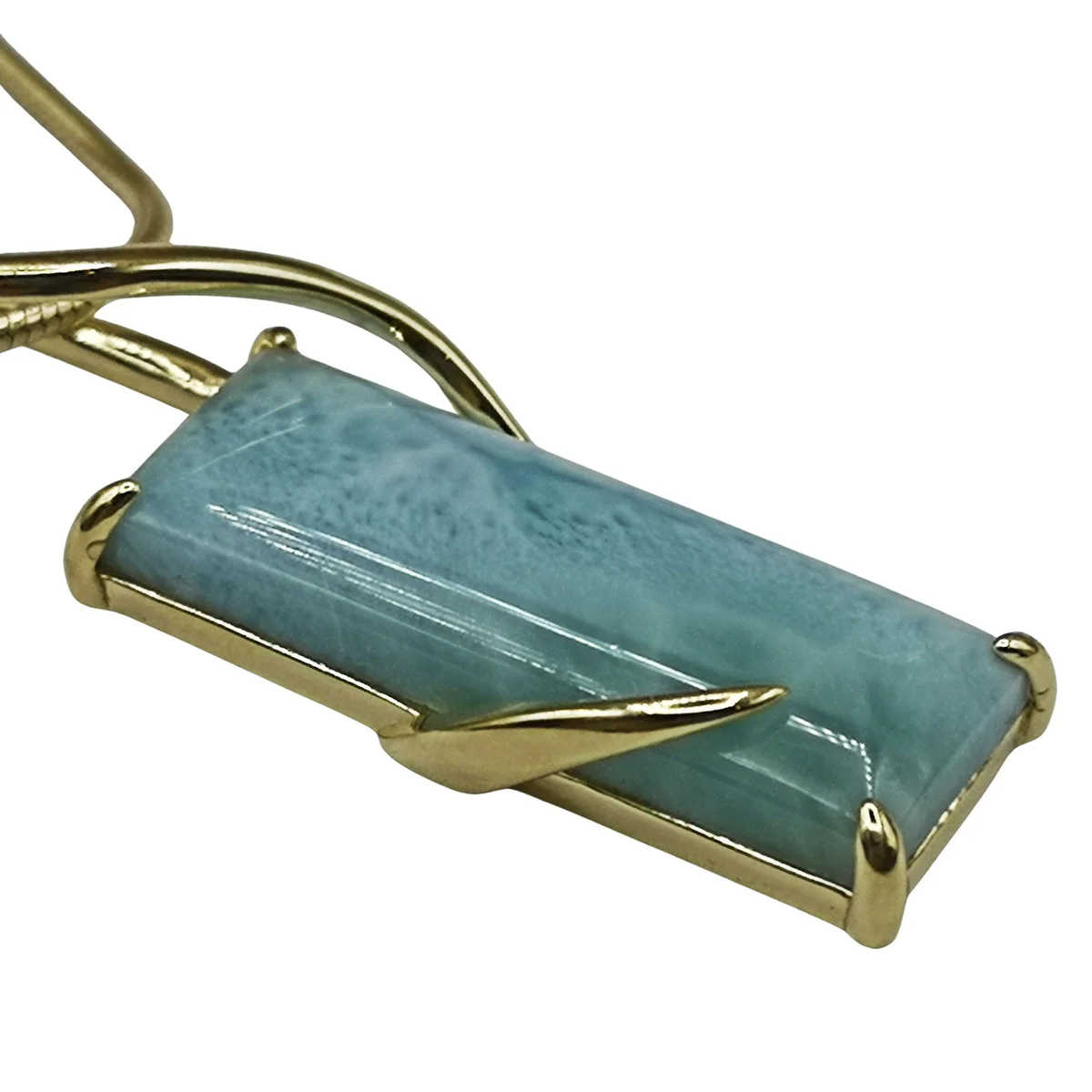 Larimar Anhänger 925 Silber vergoldet mit Schlangenkette 45 cm – 8,5 ct Edelstein 36 x 13 mm