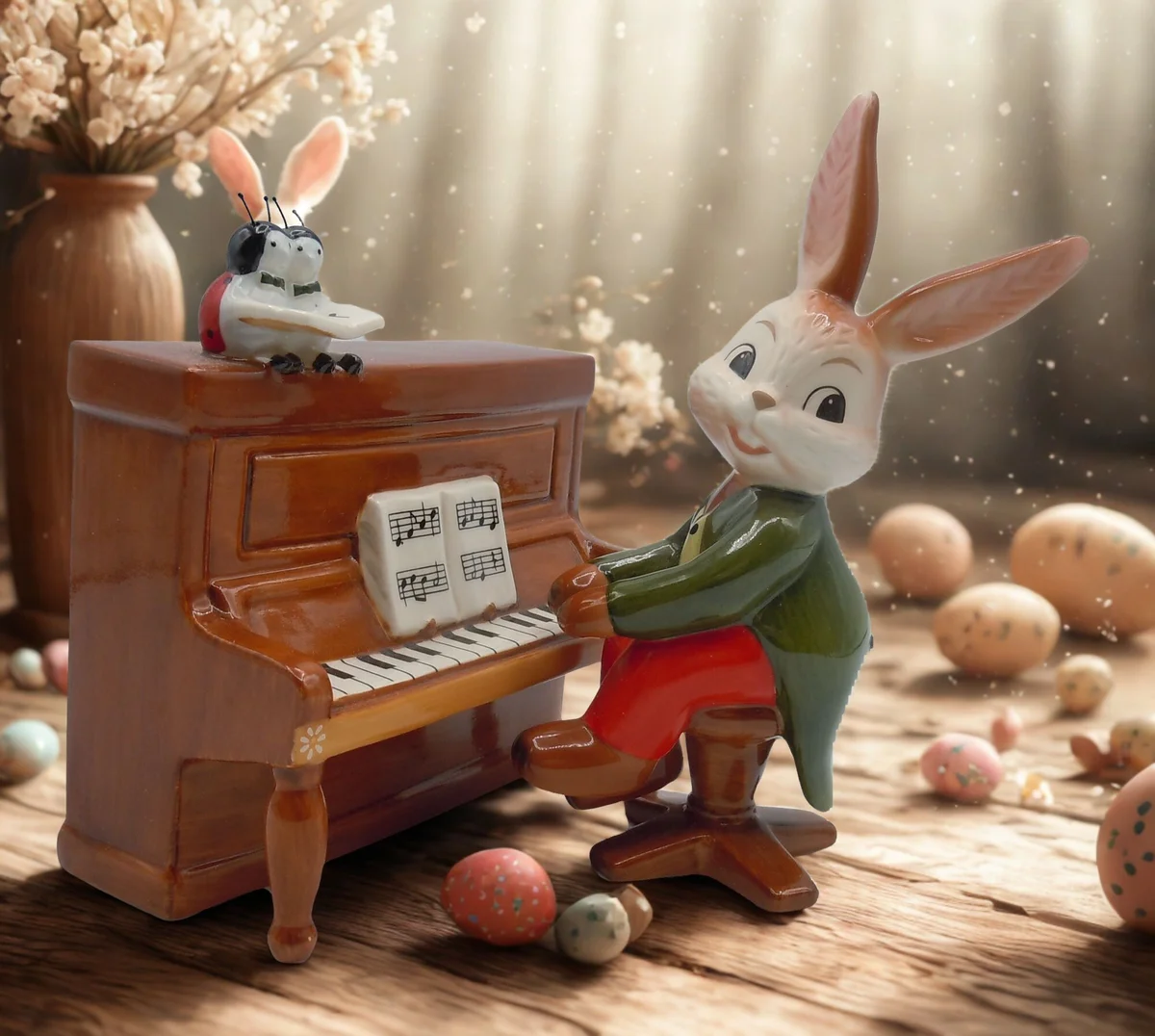 🐰 Goebel Hasenkapelle – Hase am Klavier Spieluhr 13 cm Keramik