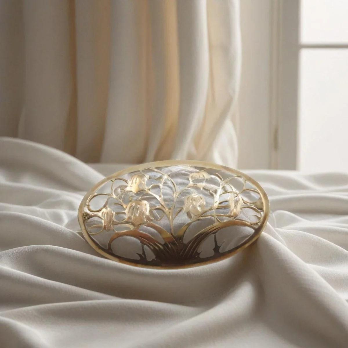 835 Silber Jugendstil Maiglöckchen Brosche - Handarbeit