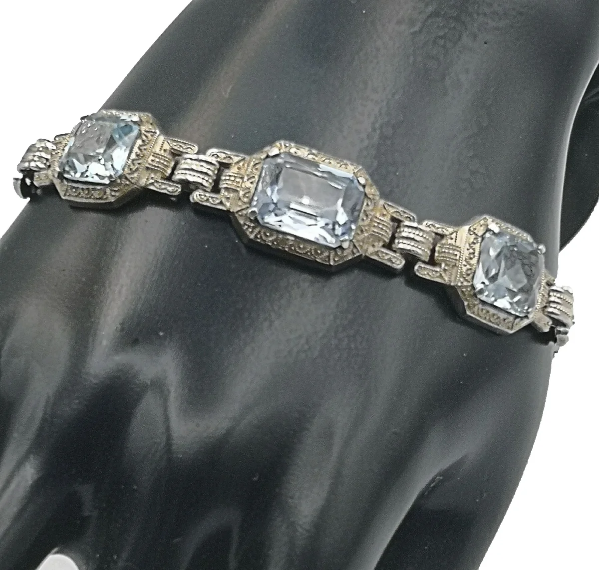 ART DECO -  830 Silber Blautopas Armband - Pforzheim um 1930