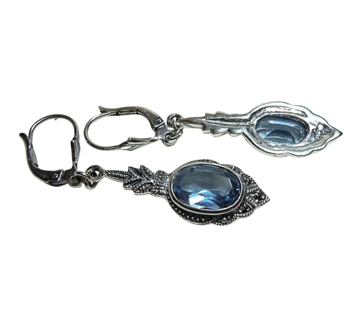 Jugendstil Ohrschmuck aus 925 Silber mit Aquamarin & Markasit – Handgefertigt