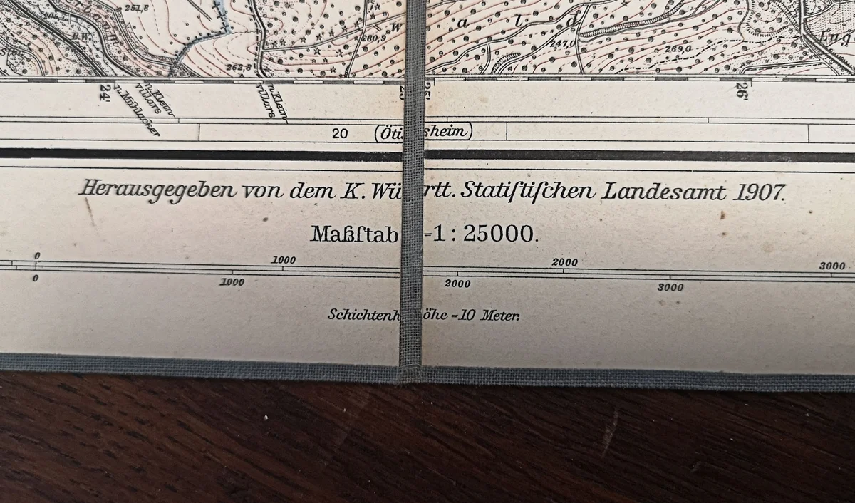 Antike Landkarte Faltkarte auf Leinen - Knittlingen - 1907