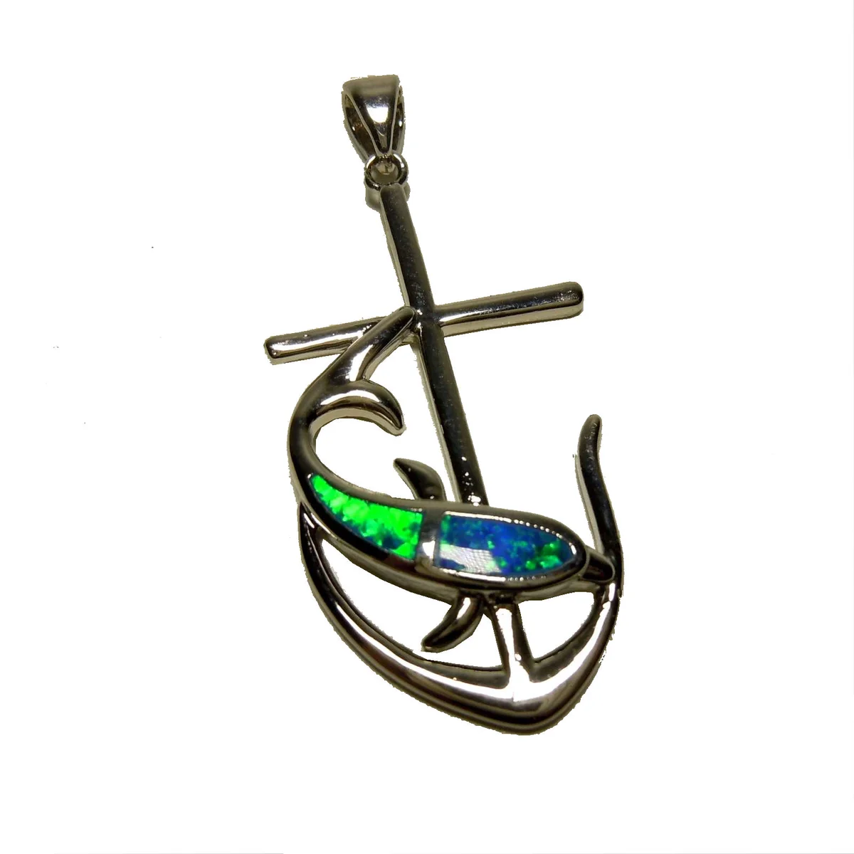 Samira - karibischer Silber Opal Delphin / Kreuz Anhänger