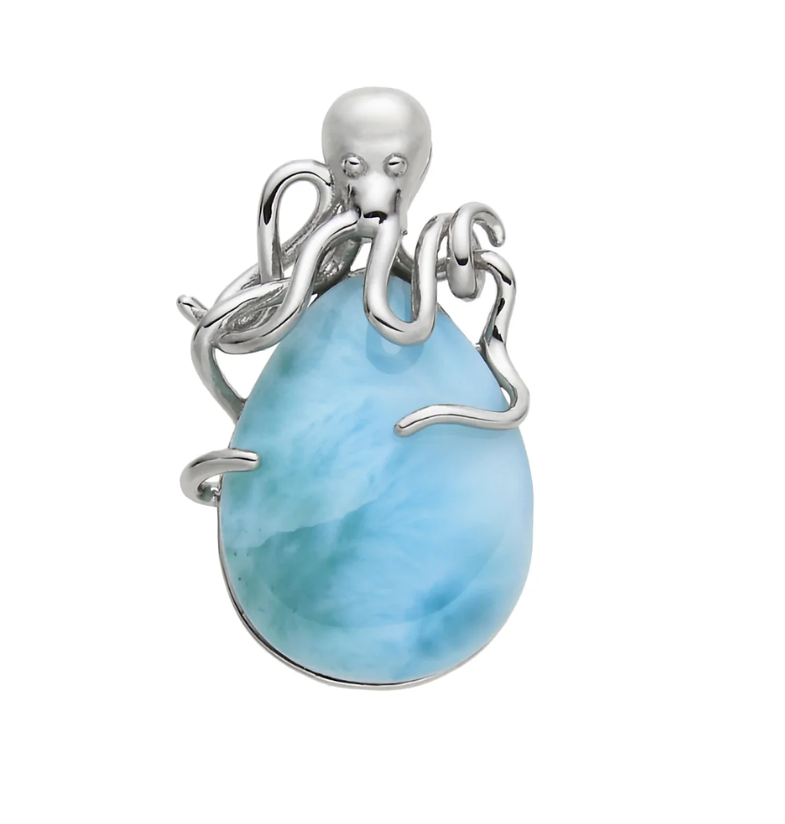 Karibischer Larimar Oktopuss Anhänger an Silberkette 925 Silber