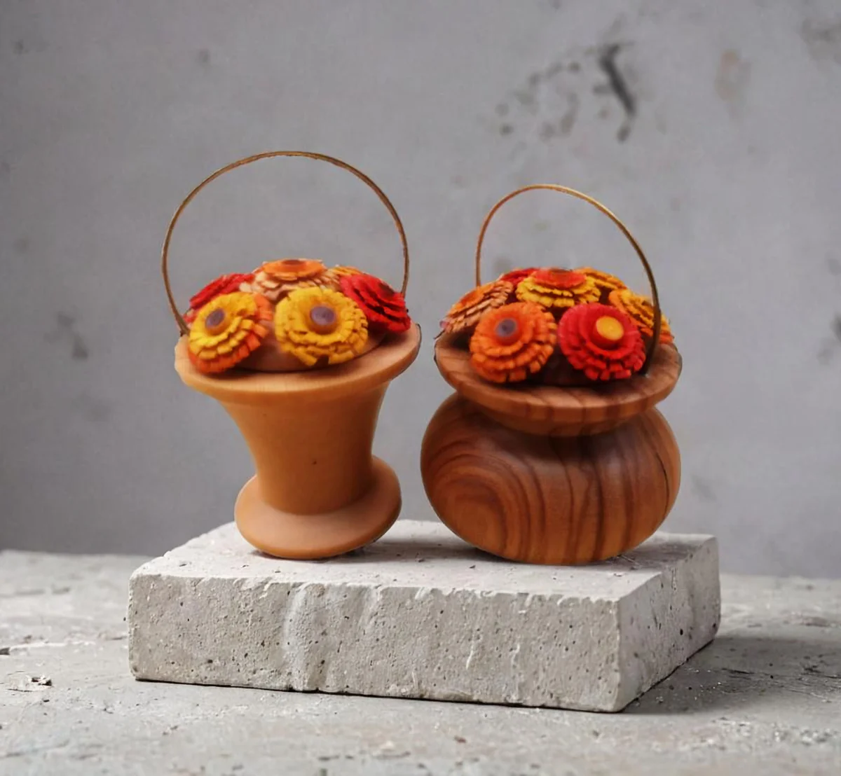 6 handgefertigten Blumenkörben / Tischkartenhalter aus dem Erzgebirge