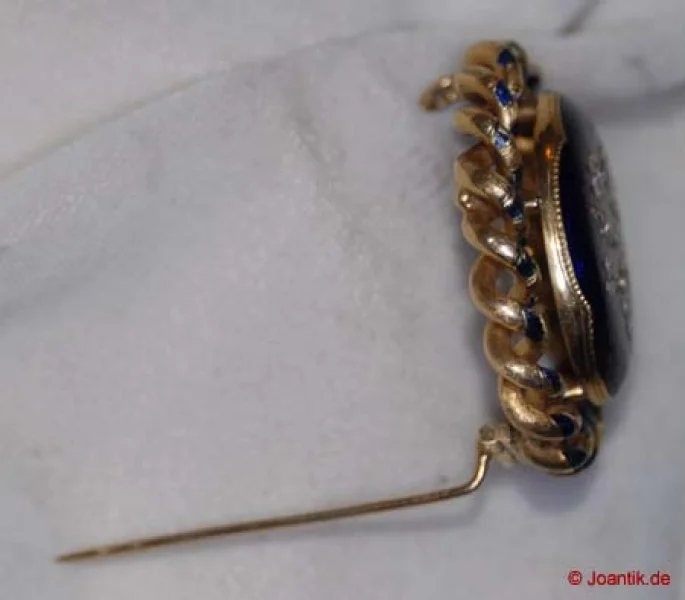 18ct Gold Biedermeier Diamant Email Brosche mit Babyperlen Besatz