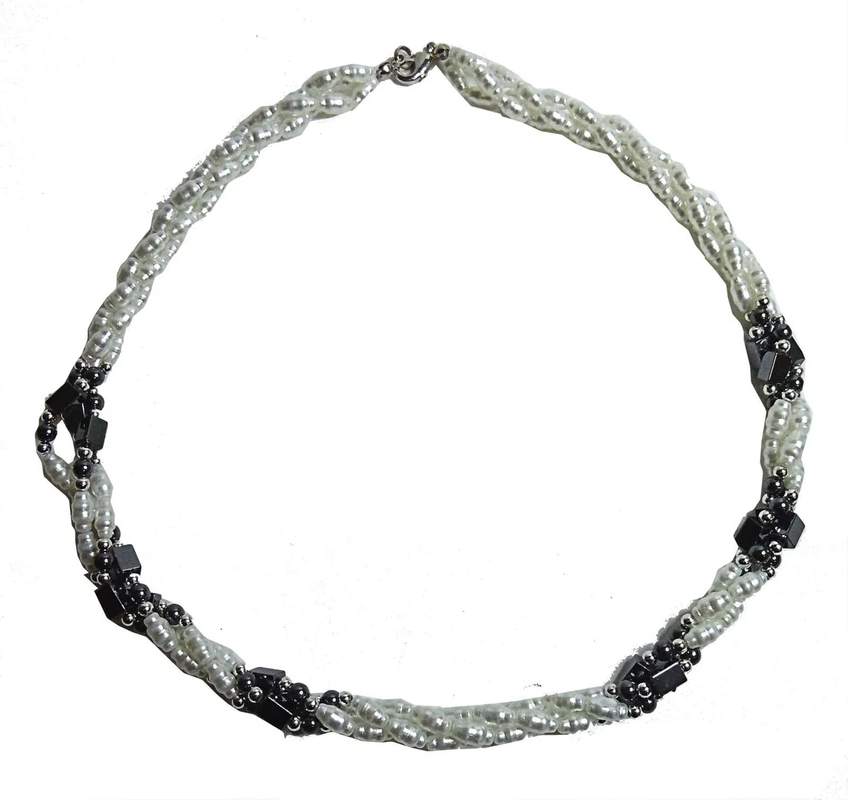 Black & White Hämatit Perlen Kette / Collier – 45 cm | Designer Unikat