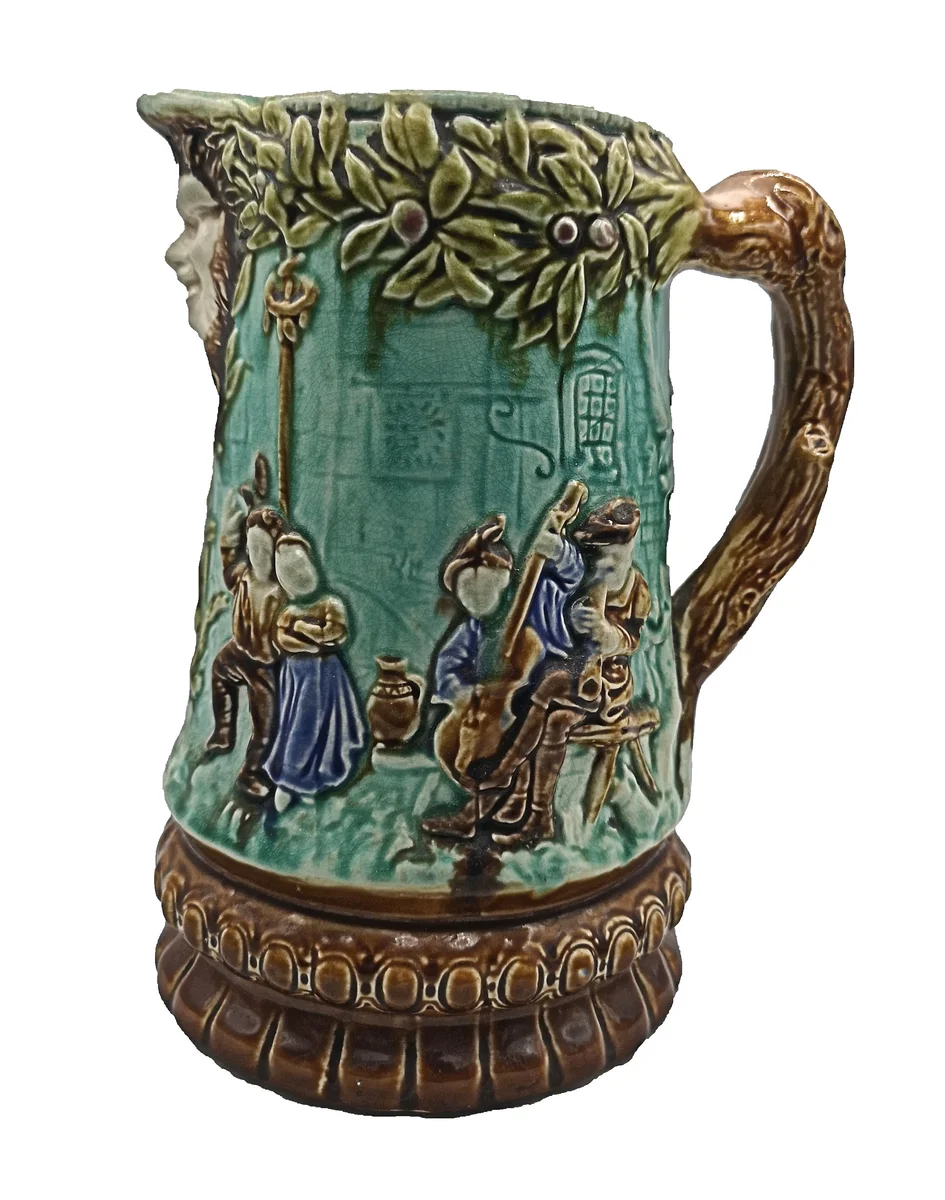 Antiker Majolika Henkelkrug Schankkrug Schenkkanne um 1890