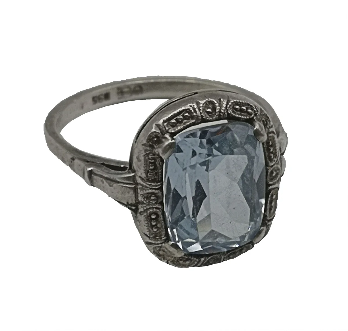 Art Déco Ring mit Blautopas – 835 Silber, handgefertigt aus Pforzheim, Größe 60
