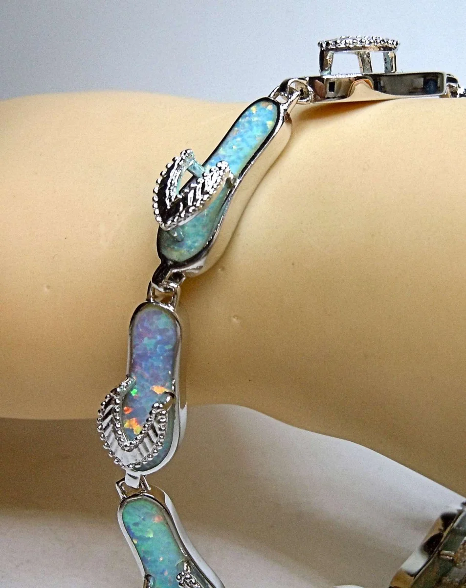 Samira - karibisches Silber Opal Sandalen Armband White Sand