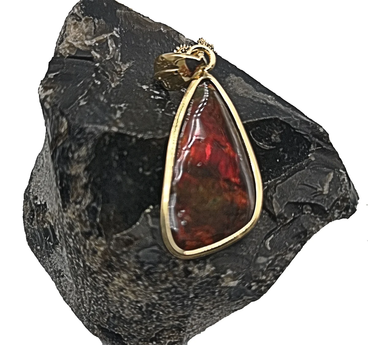 Lavarotes Ammolith Amulett gefaßt in Silber vergoldet inkl. Kette