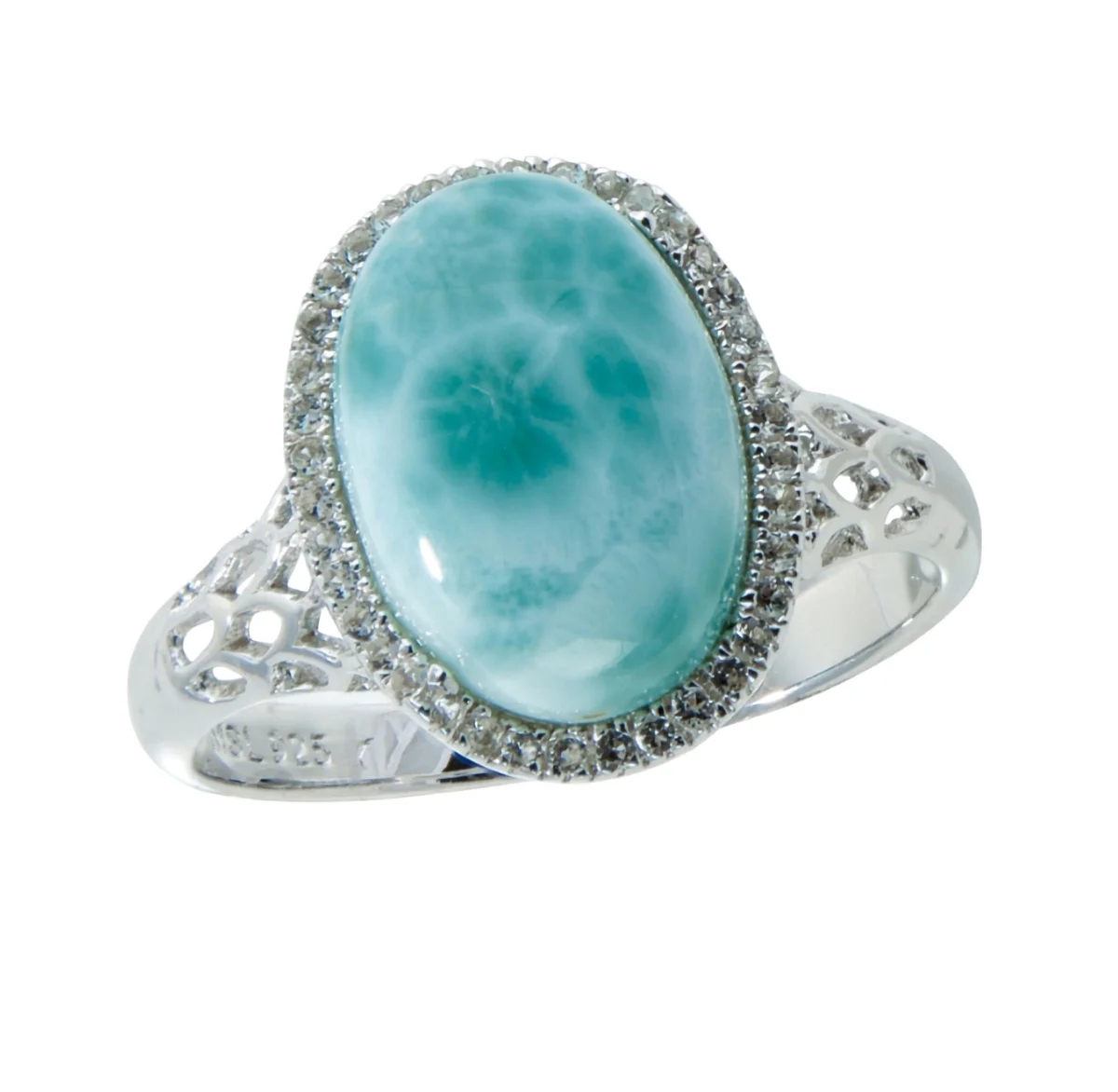 925 Silber Designer Ring mit Larimar und Topasen RG62