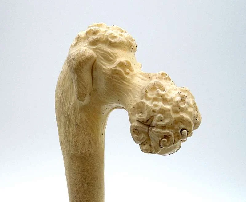 Antike Aufsatzlupe um 1850 mit Meerschaum-Griff Pudelkopf – 80mm