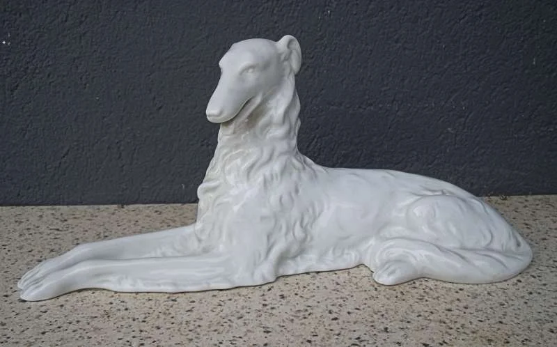 Porzellan Figur von Herend Weißporzellan Windhund Barsoi