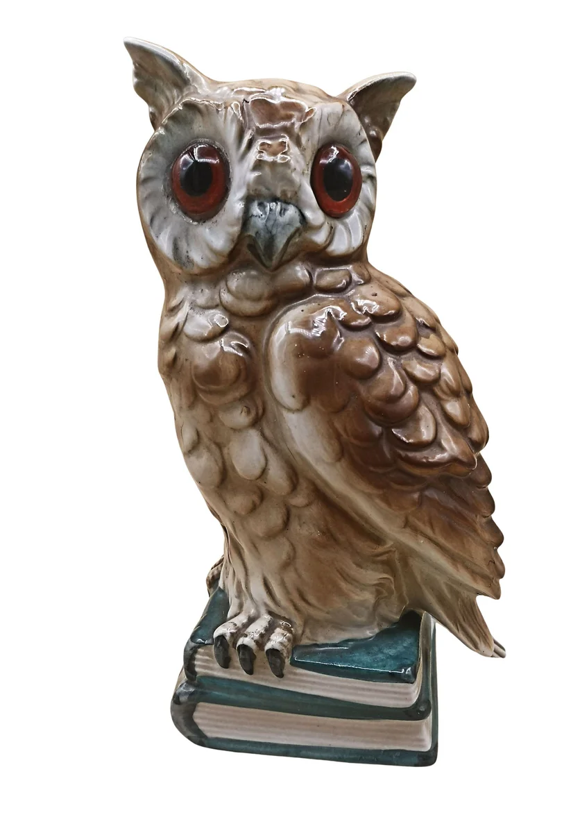 Vintage Rauchverzehrer Eule auf Büchern – Porzellan-Tischlampe um 1960 mit Glasaugen