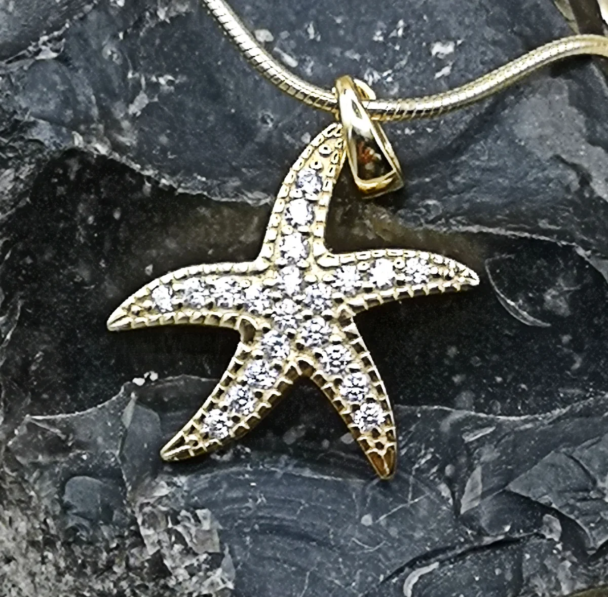 Anhänger Seestern mit 21 Zirkone Silber an Kette 925 Silber vergoldet