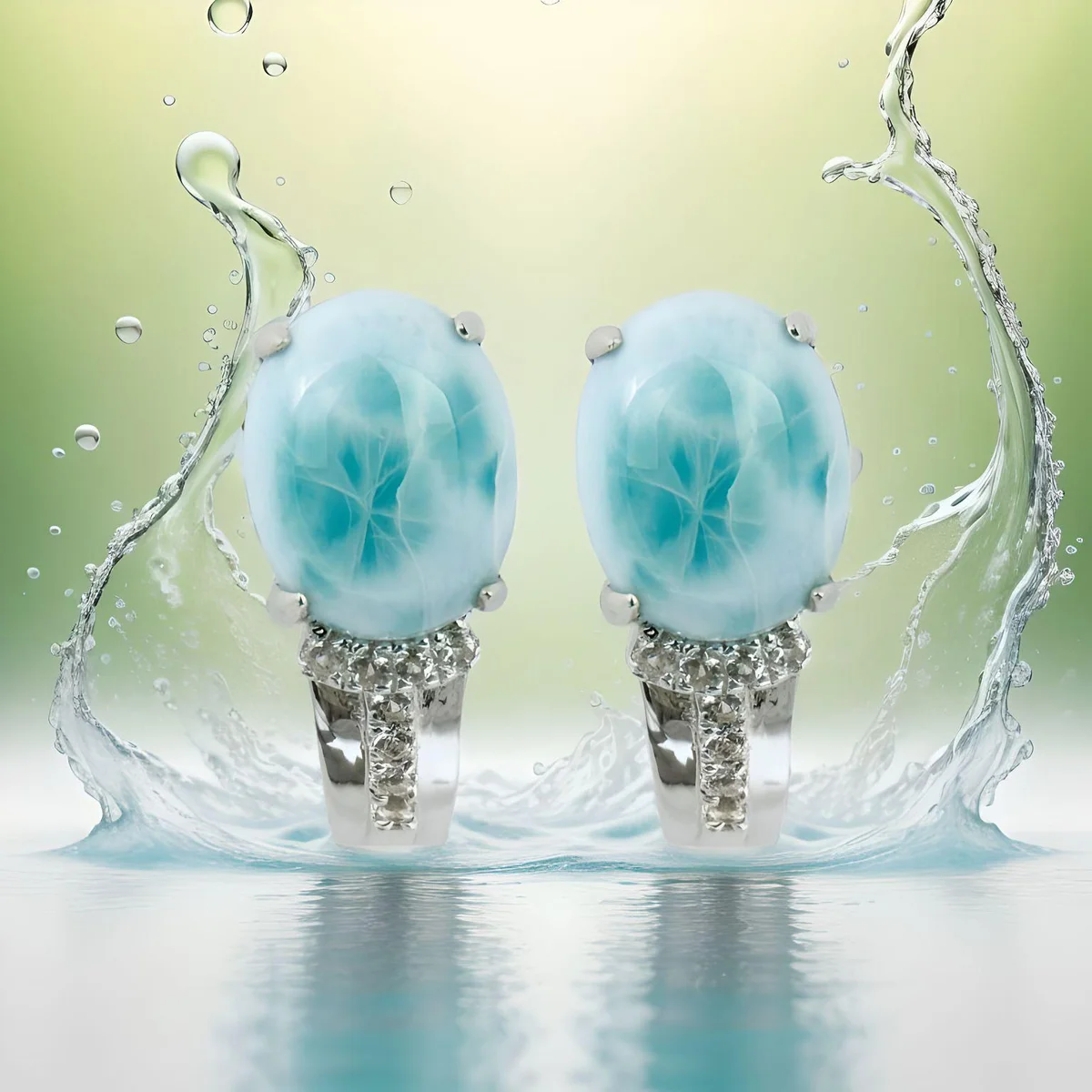 925 Silber Ohrringe mit Larimar und weißen Natur Topasen  (2)