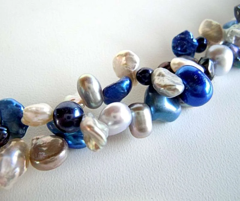 Vario Keshi Perlen Collier Blaumix mit 925 Silberschließe – 2-in-1 Perlenkette | Modetrend 2026