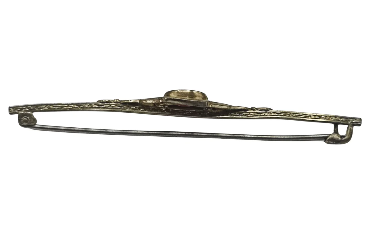 Antike Jugendstil Stabbrosche – Vergoldet mit ovalem Granat, 75 mm