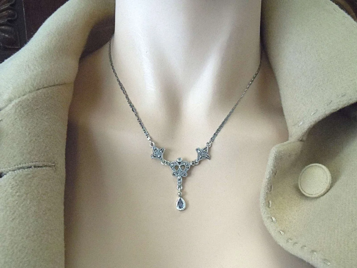 Jugendstil Silber Collier mit Aquamarin und Markasiten