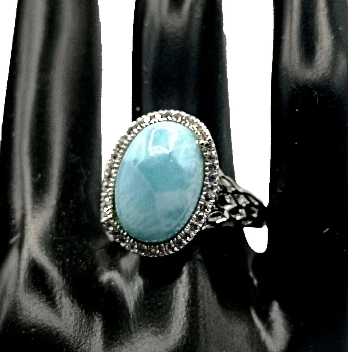 925 Silber Designer Ring mit Larimar und Topasen RG57