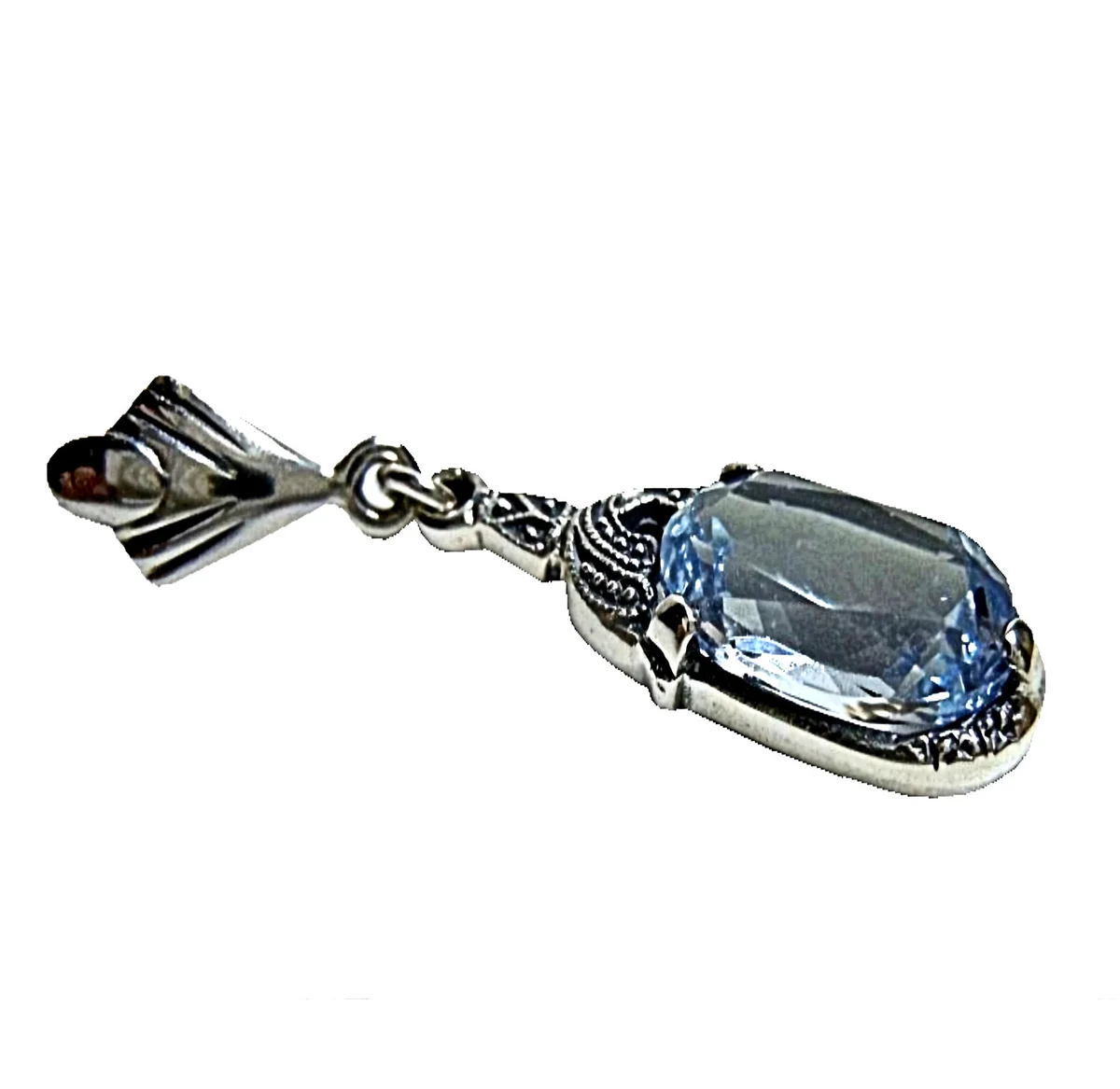 Art-Deco Aquamarin Anhänger aus 925 Silber mit Singapurkette – exklusiver Edelsteinschmuck