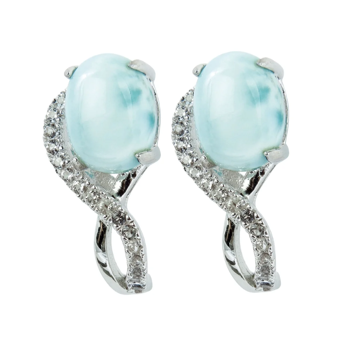 925 Silber Ohrringe mit Larimar und weißen Natur Topasen
