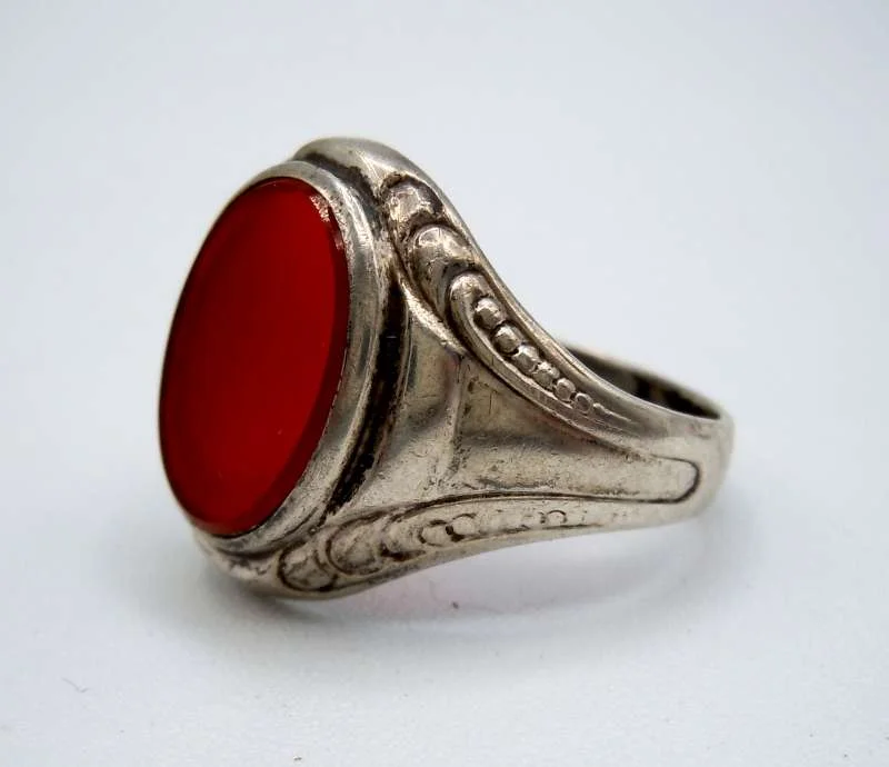 835 Silber Ring mit rotem Karneol aus den 40er Jahren RG 65