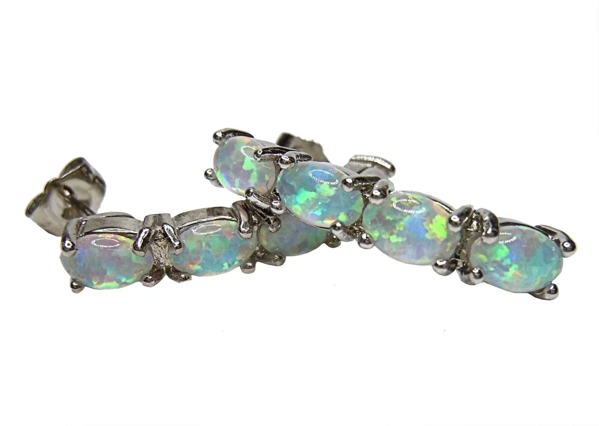 Samira - Sterling 925 Silber Opal Hänge Ohrringe Luna