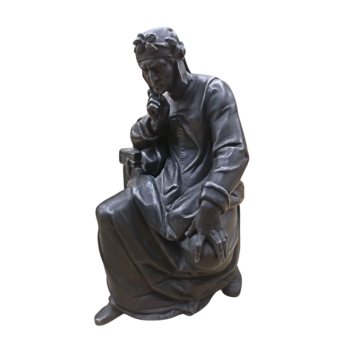 Antike Skulptur „Der nachdenkliche Dante“ nach Jerónimo Suñol – Zinkguss ca. 21 cm
