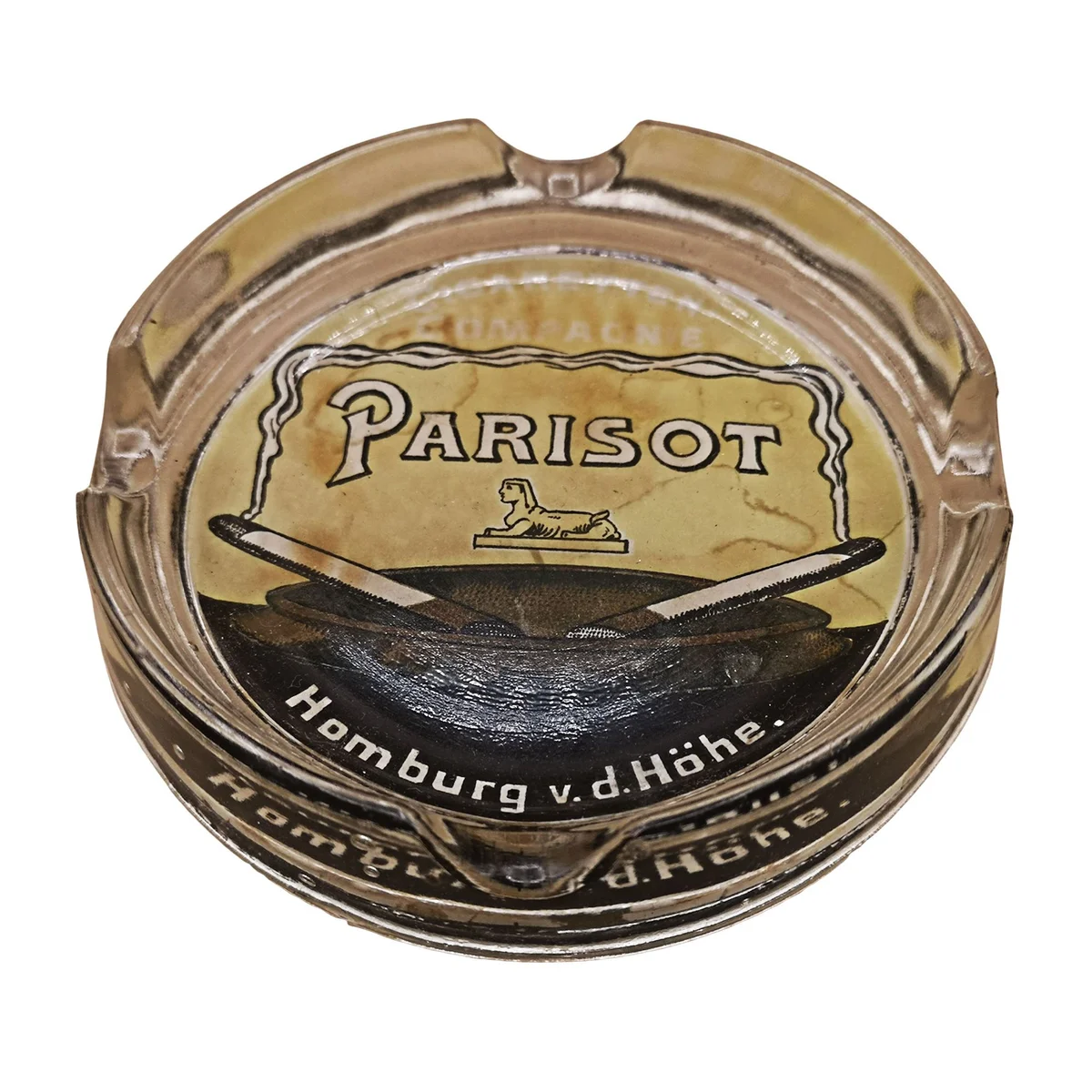 Antiker Parisot-Aschenbecher um 1920 – Original Tabakwerbung aus Homburg v. d. Höhe | Jugendstil / Art Déco