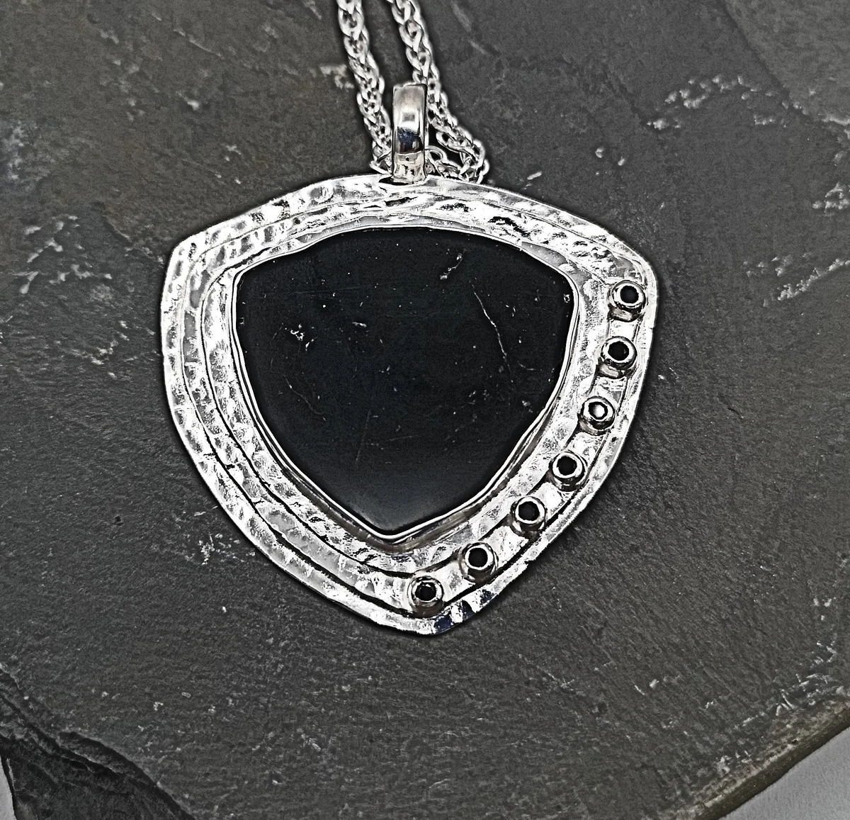 Großer moderner Designer 925 Silber Anhänger mit mittigem schwarzen Spinell