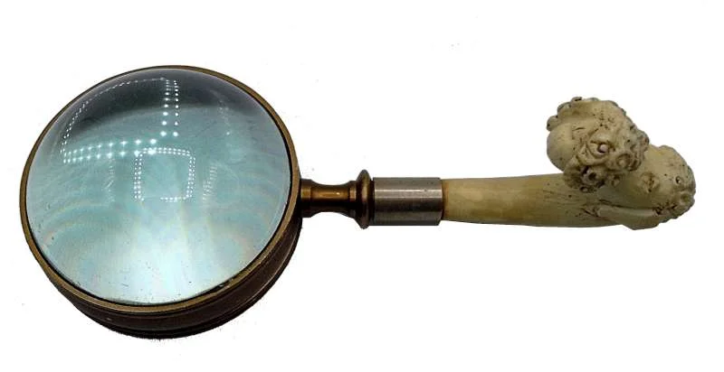 Antike Aufsatzlupe um 1850 mit Meerschaum-Griff Pudelkopf – 80mm