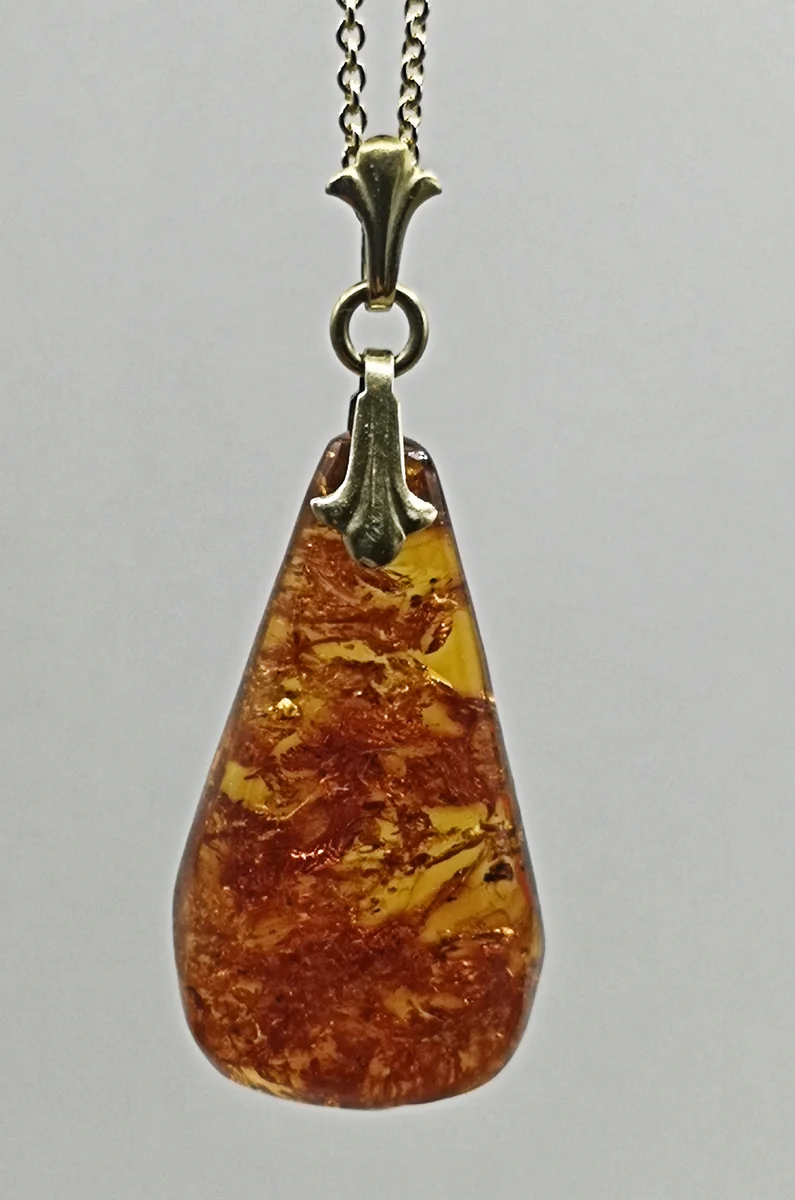 Baltischer ART DECO Bernstein Anhänger mit Kette Gold (2)