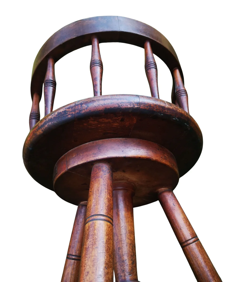 Antiker Kinderfriseurstuhl Beutter & Lauth Stuttgart – Massivholz Drehhocker um 1910