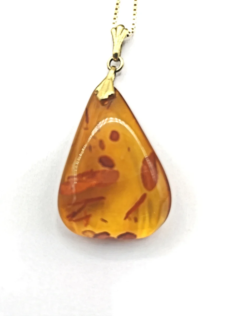 Baltischer ART DECO Bernstein Anhänger mit Kette Gold (1)