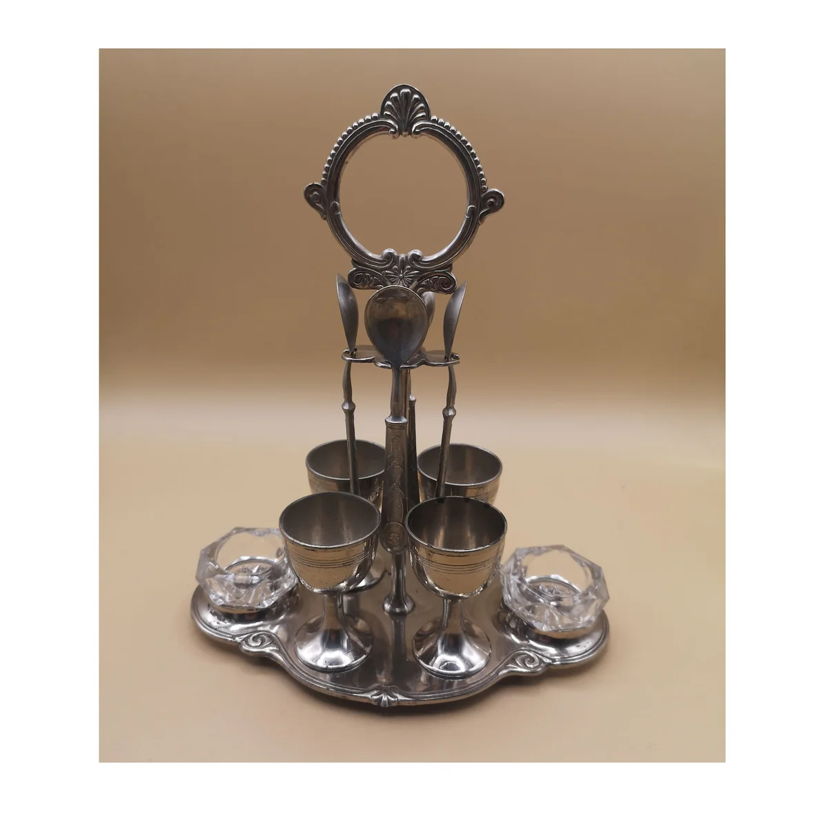 Antike Eier-Menage um 1910 – Heimendahl & Keller Hilden – versilbert, 800 Silber, 24 cm