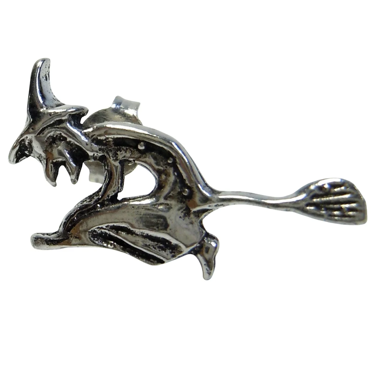 Hexen Ohrringe aus 925 Silber – Hexe auf dem Besen reitend - Ohrstecker mit Butterfly-Verschluss