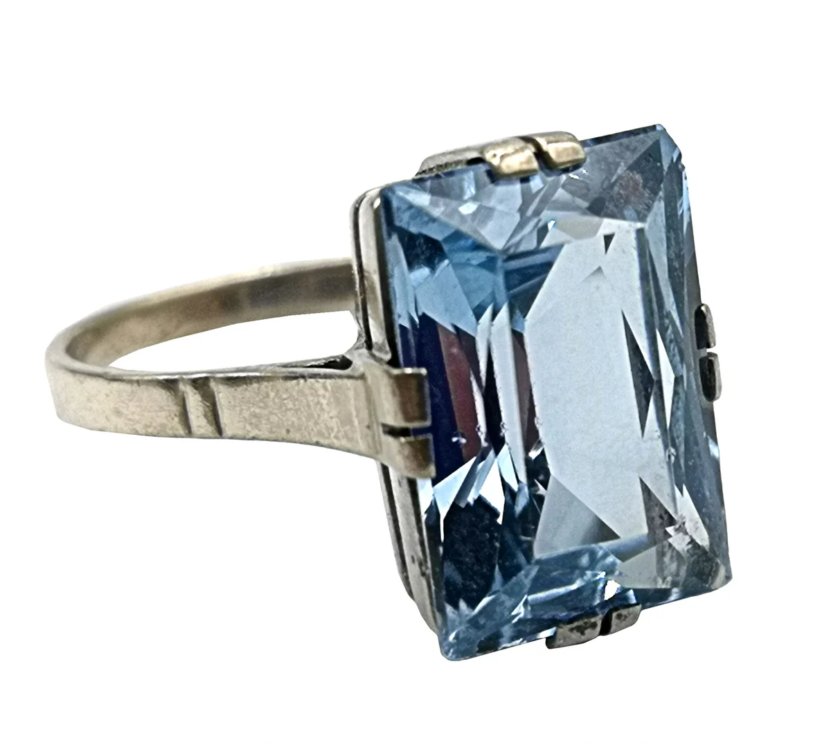 Art Déco Ring mit facettiertem Blautopas – Handgefertigter Silberring 935 aus Pforzheim