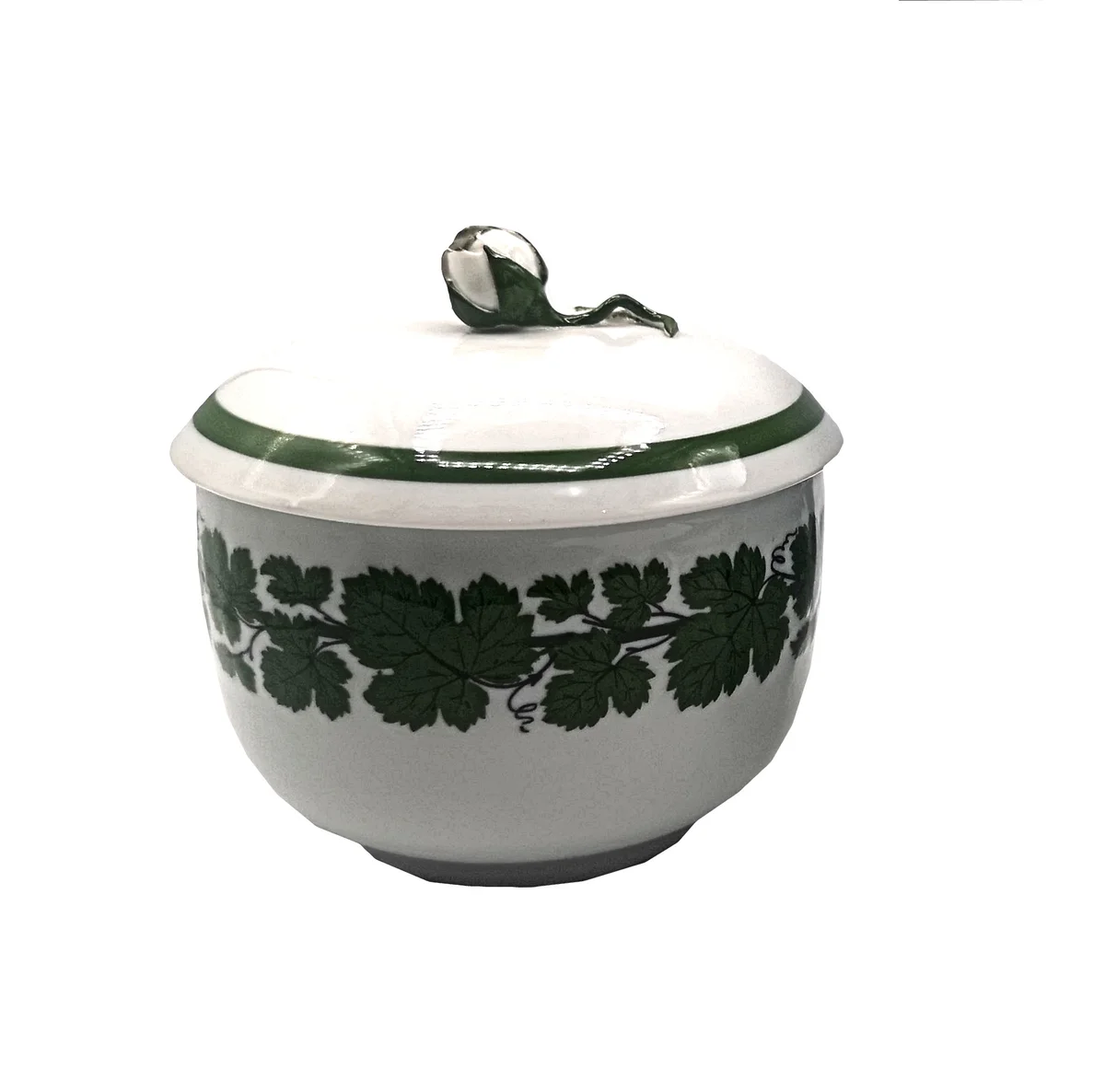 Meissen Zuckerdose Voller grüner Weinkranz mit weißem Rande 1924-34