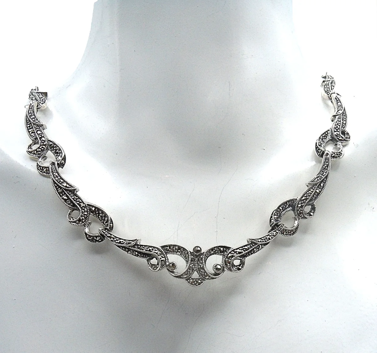 Wunderschönes 925 Silber Jugendstil Collier mit handgefaßten Markasiten