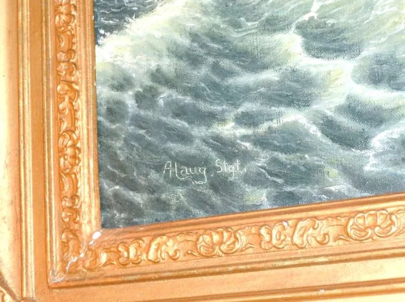 Antikes Ölgemälde „Dreimaster auf See“ – Signiert A. Haug Stgt. – Prunkvoller Goldrahmen 100 x 80 cm