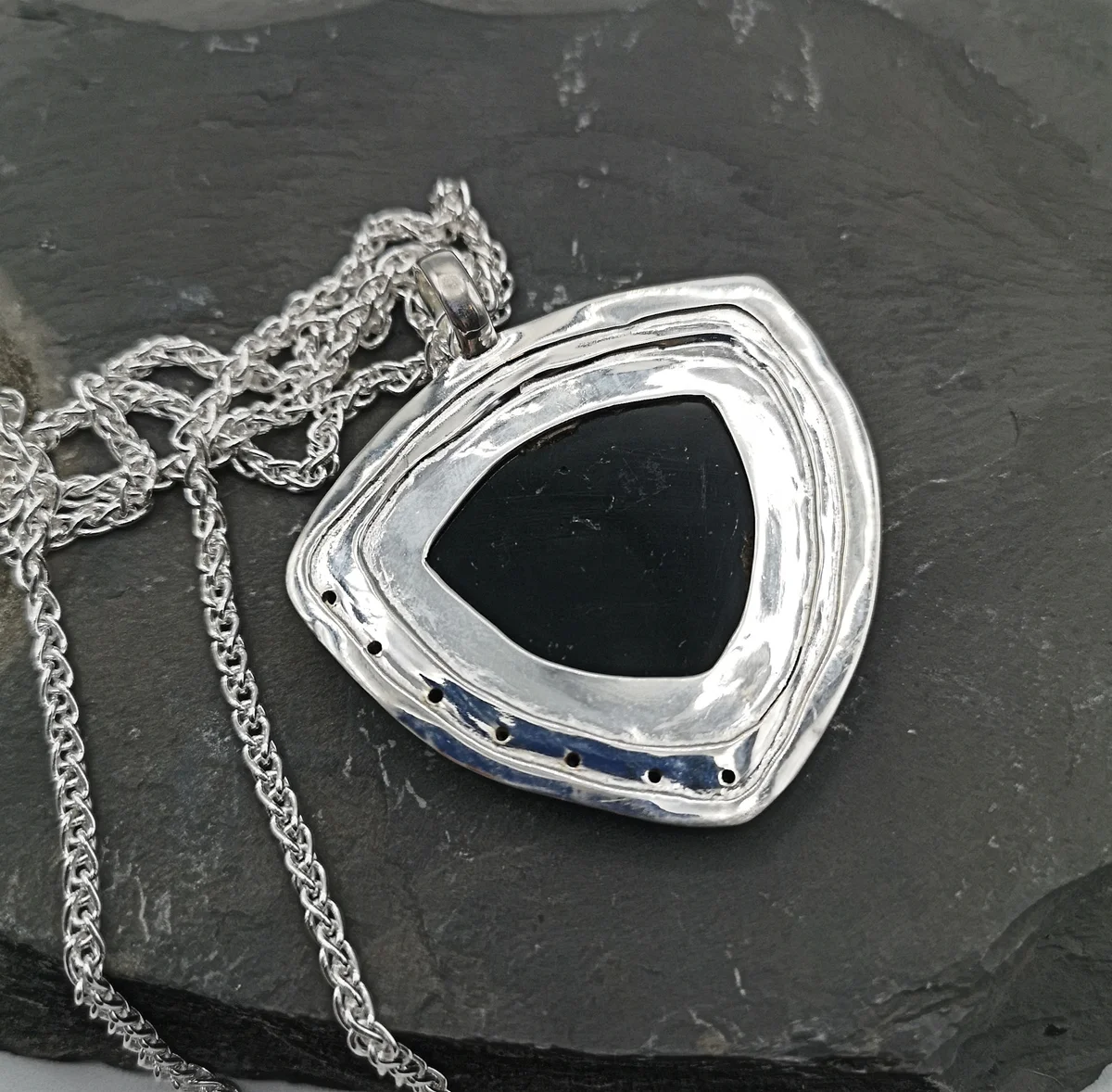 Großer moderner Designer 925 Silber Anhänger mit mittigem schwarzen Spinell